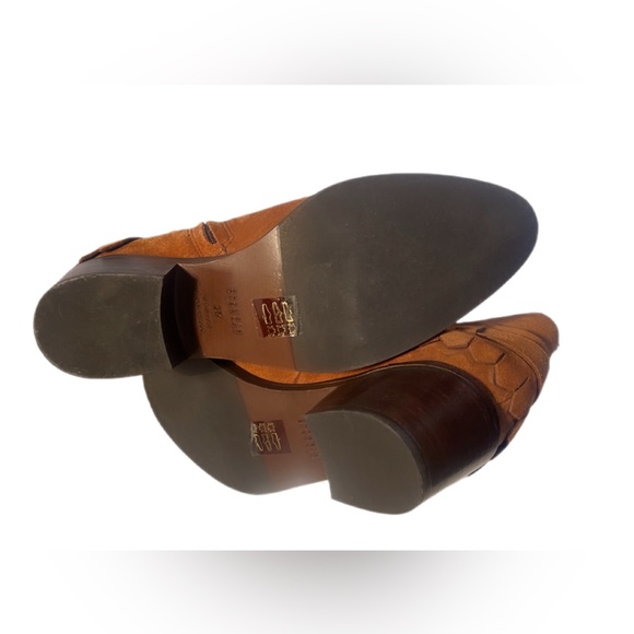 NNT Claudie Pierlot Brown Leather Suede Western Style Ankle Stacked Heel Boot 37 - Picture 6 of 6